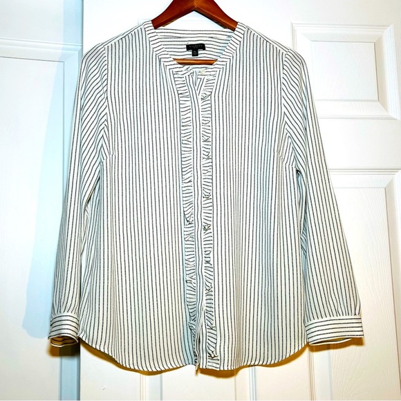 Talbots Long Sleeve Sheer Button Down Blouse Ruffle Accent - Picture 1 of 5